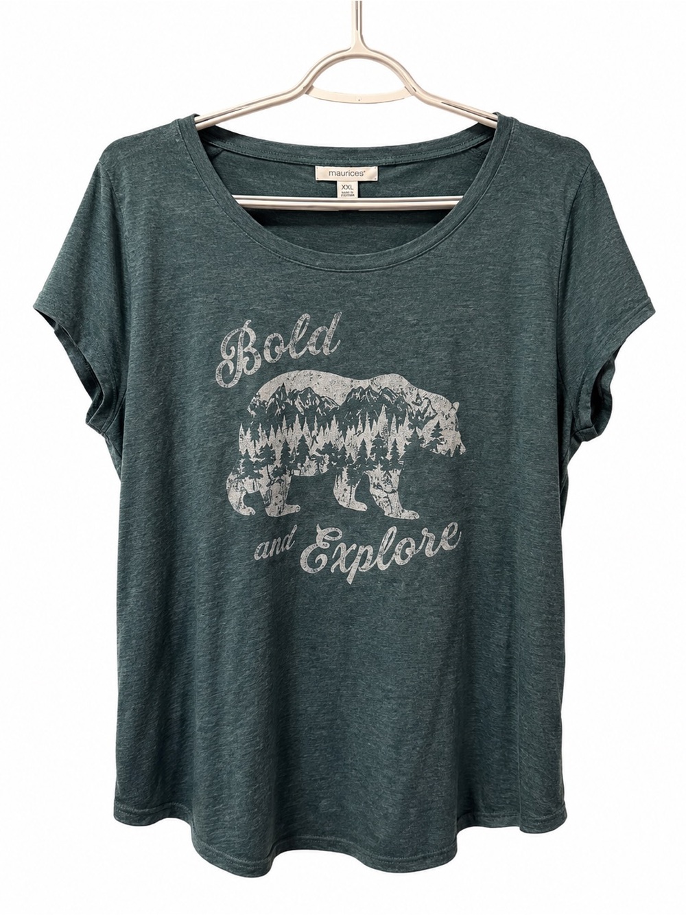 Maurices Teal Heather "Be Bold and Explore" Bear Graphic T-Shirt - Size XXL